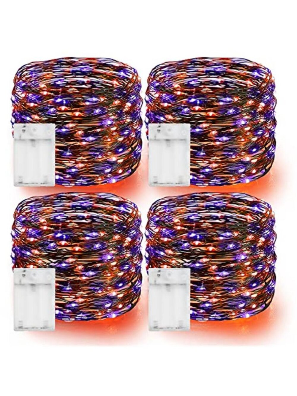Purple and Orange Halloween Fairy String Lights, 4 Pack Total